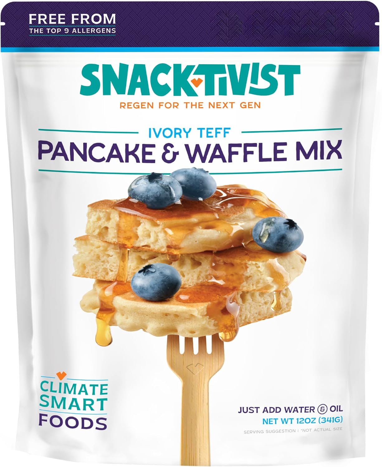 Snacktivist Ivory Teff Pancake & Waffle Mix, Gluten-Free, Vegan, non-GMO, Allergen-Friendly, 12 Ounce (Pack of 3)