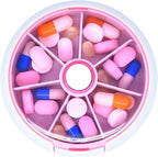 Pill Organizer Travel Pill Case for Purse Portable Pill Box Round Weekiy Pill Container for Vitamin Fish Oil Pills Supplements