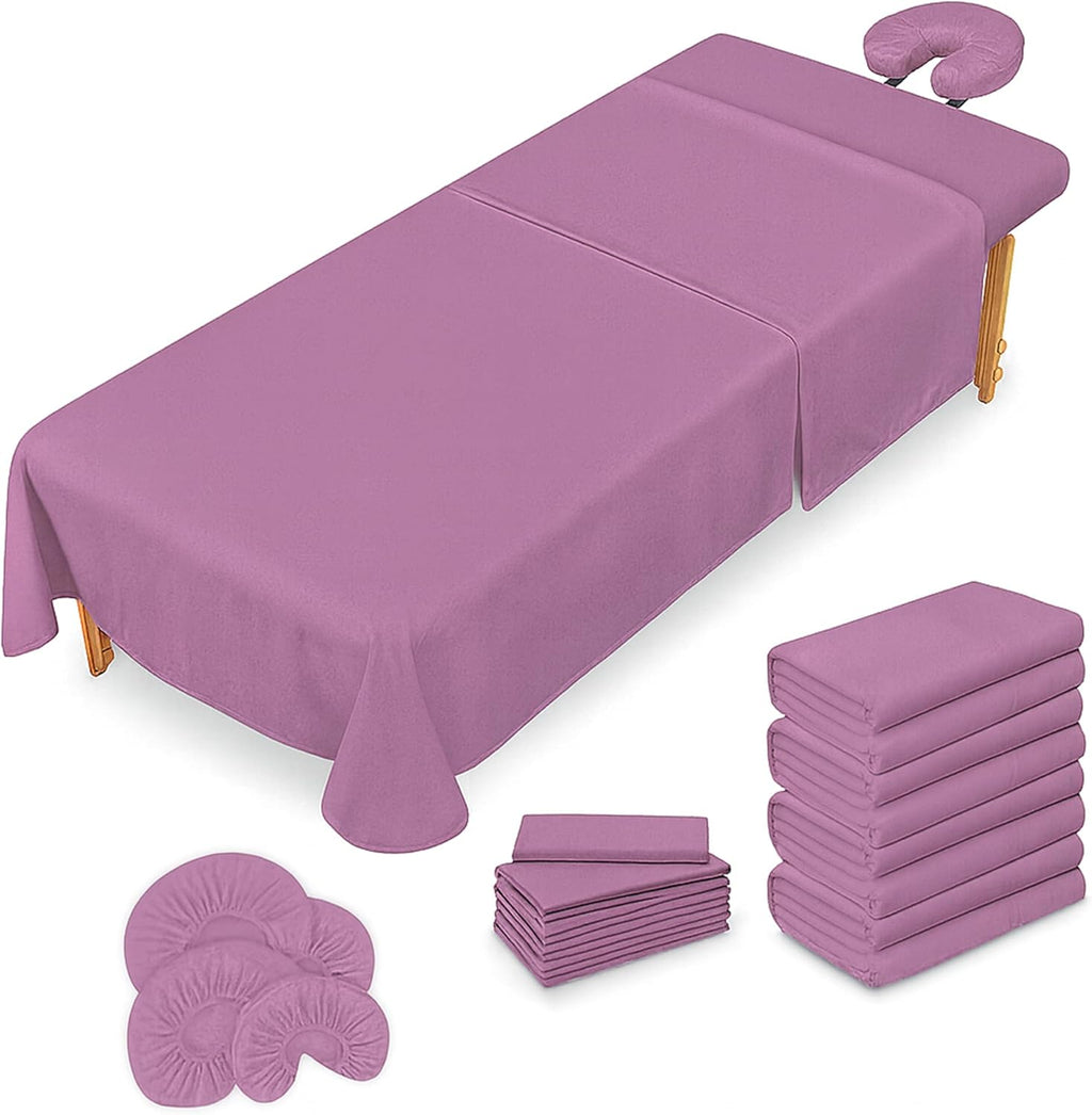 Massage Table Sheets Set – 3 Piece 4 Set, Microfiber Spa Bed Sheets, Cotton-Feel Massage Bed Cover, Wrinkle & Oil Resistant, Soft Accessories for Estheticians – Lavender