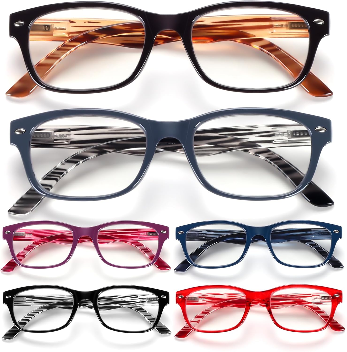 6 Pack Reading Glasses for Women Men Blue Light Blocking Spring Hinge Computer Readers, Anti Eyestrain/Glare