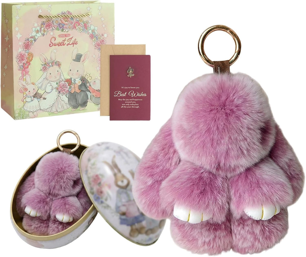 Bunny Keychain with Tin – Handmade Soft Plush Bunny Charm for Keys, Bags & Backpacks, Fluffy Bunny Keychain Plush Gift