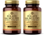 Solgar Folate 666 mcg DFE (Folic Acid 400 mcg) - 250 Tablets, Pack of 2 - Prenatal Support - Non-GMO, Vegan, Gluten Free, Dairy Free, Kosher, Halal - 500 Total Servings