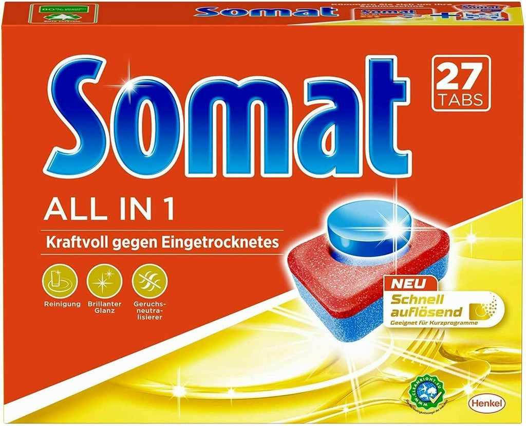Somat All in 1 Dishwasher Tabs | Dishwasher Tabs For Daily Cleaning Of Cutlery And Dishes | With Extra Power And Protection Against Glass Corrosion - 27 Tabs