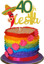 Fiesta 40th Birthday Cake Topper - Taco Bout 40 Birthday Party Glitter Chili Cake Supplies - Fabulous Forty - Mexican Summer Fiesta Party Decoration