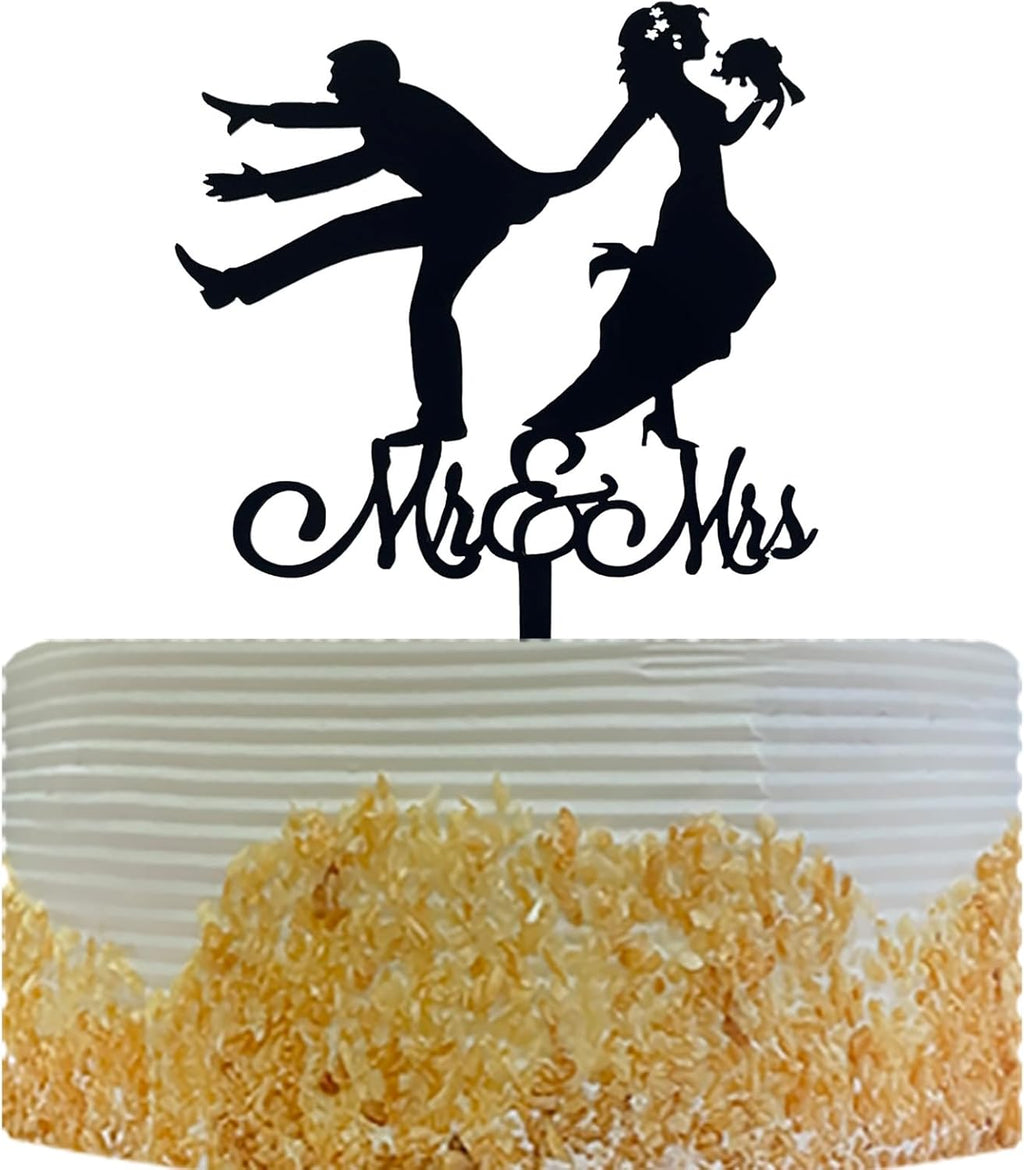Mr & Mrs Cake Topper, Funny Love Wedding Cake Topper in Black Acrylic