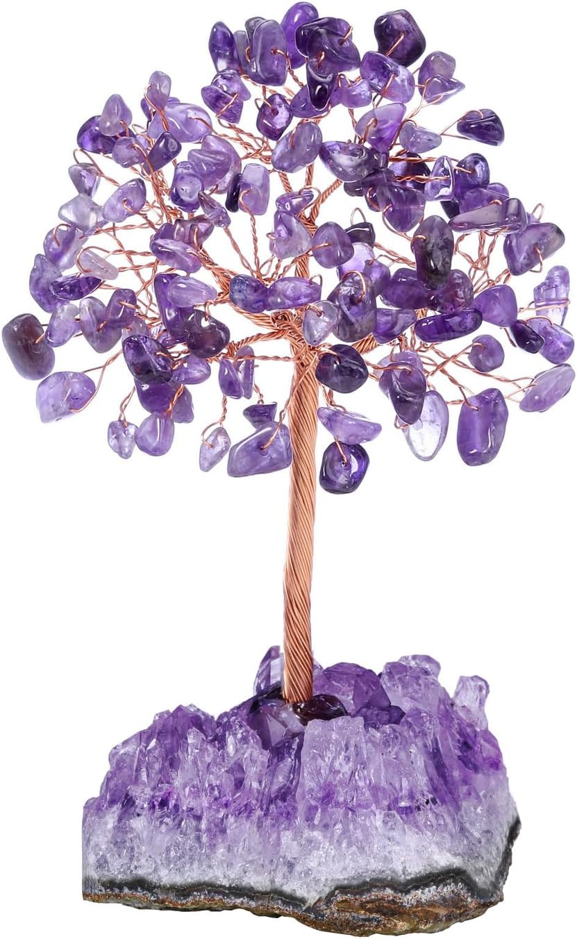 Jovivi Amethyst Crystal Tree, Natural Healing Crystals Money Trees Amethyst Cluster Base,Reiki Positive Energy Gemstones Bonsai Tree, Feng Shui Purple Room Office Desk Decor Spiritual Gifts