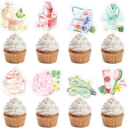 Spa Cupcake Toppers Party Decorations, 48PCS Sleepover Happy Birthday Cupcake Picks Decoration, Slumber Pajama Themed Cupcake Decor for Girls Women Woman