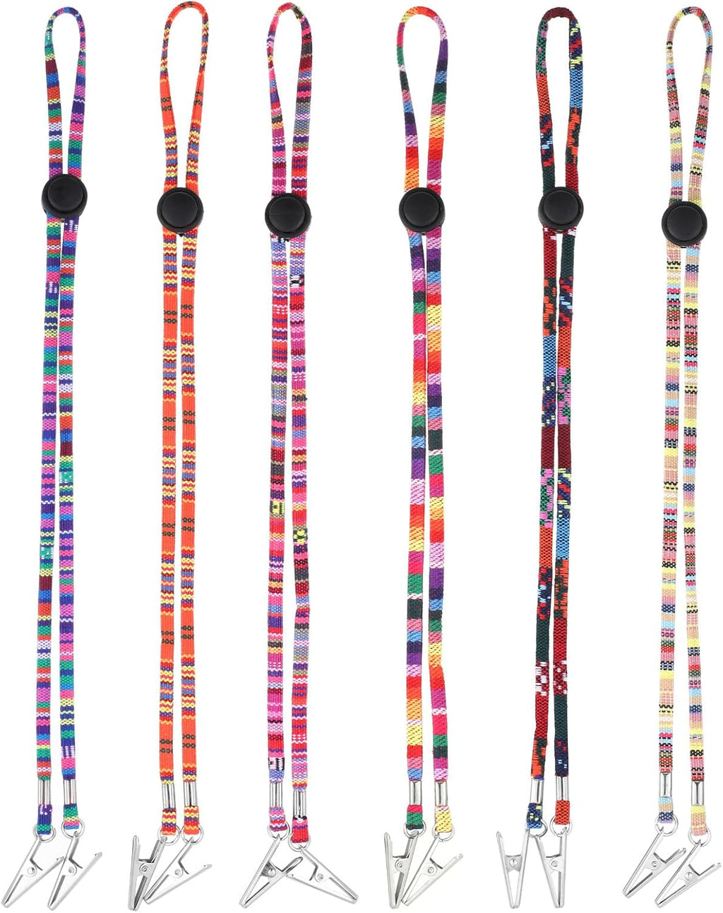EupHHonycs 6 Pieces Folk Style Napkin Clip, Lanyard Neck Strap, Adjustable Flexible Bib Holder Clips for Napkin, Clip Napkin Dental Bib Clips, 6 Colors