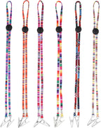 EupHHonycs 6 Pieces Folk Style Napkin Clip, Lanyard Neck Strap, Adjustable Flexible Bib Holder Clips for Napkin, Clip Napkin Dental Bib Clips, 6 Colors