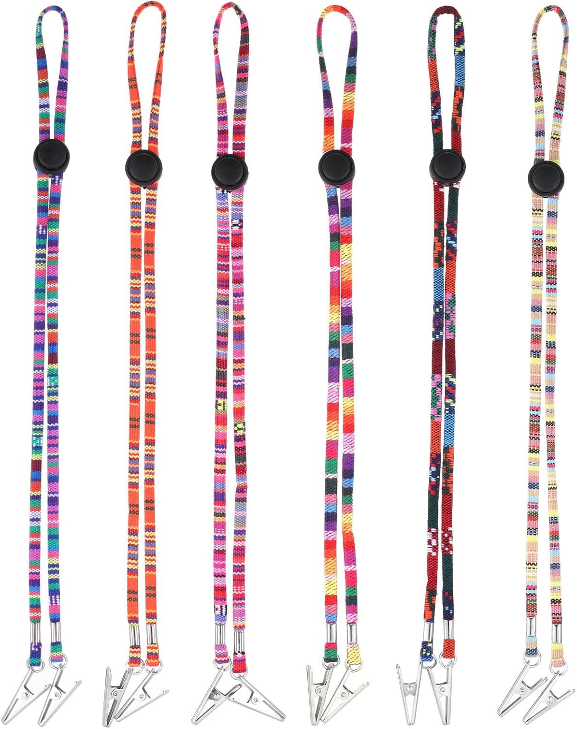 EupHHonycs 6 Pieces Folk Style Napkin Clip, Lanyard Neck Strap, Adjustable Flexible Bib Holder Clips for Napkin, Clip Napkin Dental Bib Clips, 6 Colors