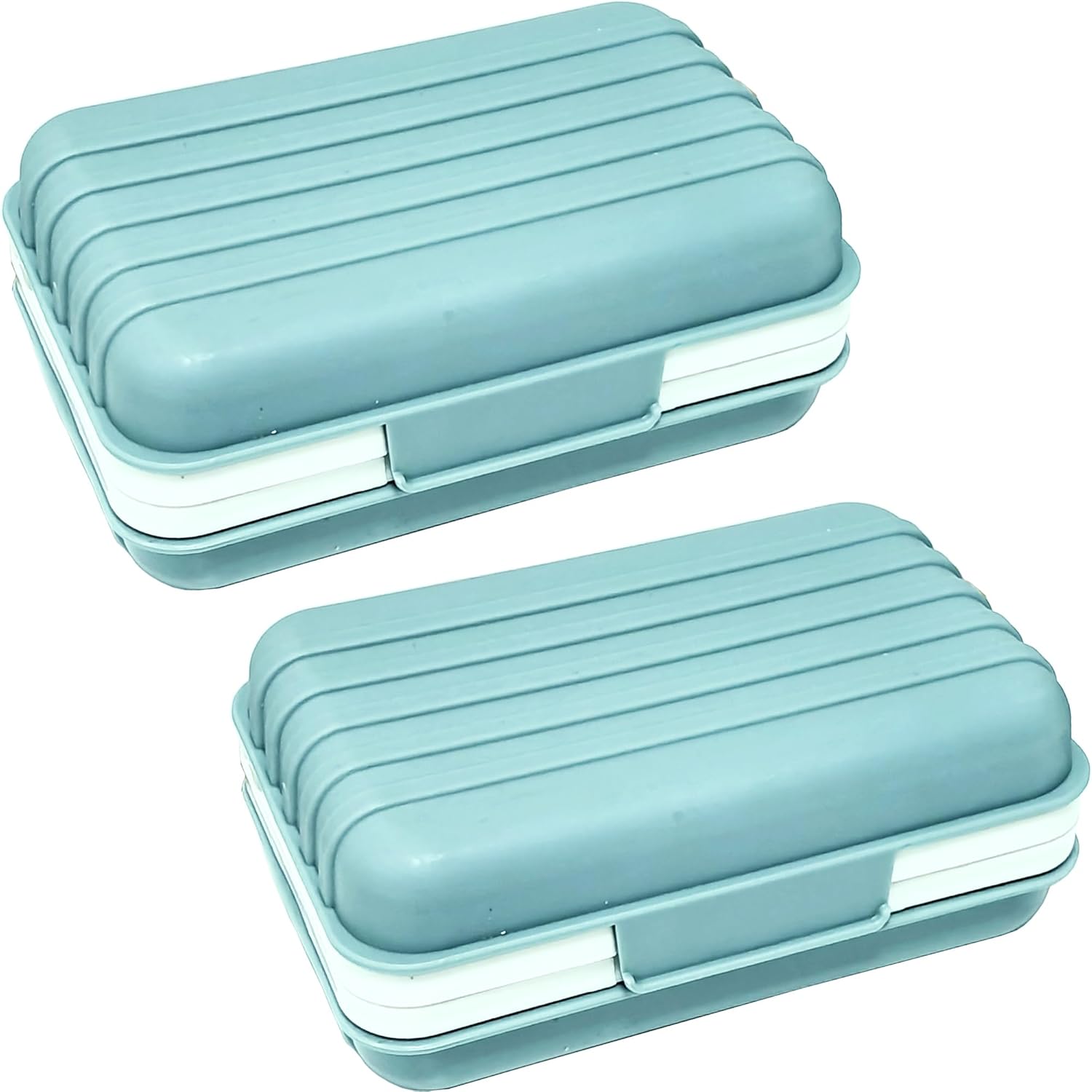 Lofekea 2 Pack Soap Holder Dish with Lid Draining Soap Box for Shower Compact Travel Soap Case for Camping, Gym, Hiking, Portable, Leakproof， Blue