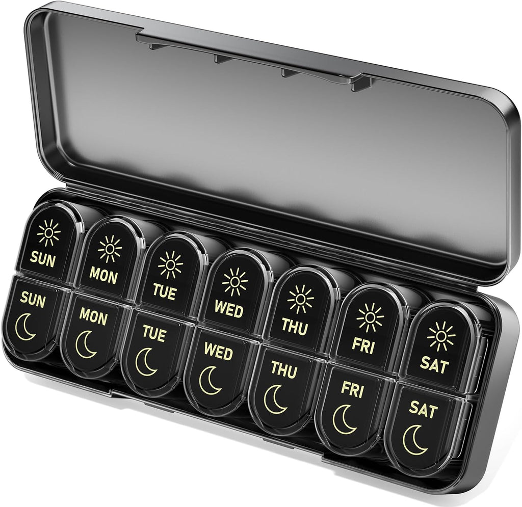 Betife AM PM Pill Organizer 7 Day, Weekly Pill Organizer 2 Times a Day, Daily Pill Box AM PM, Portable Travel Medicine Case, Day and Night Pill Container for Medication, Vitamin or Supplement