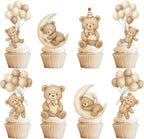 36 Pcs Bear Cupcake Toppers, Brown Bear Baby Shower Decorations, We Can Bearly Wait Cake Topper for Gender Reveal Party Supplies