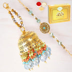 Ghasitaram Gifts Rakhis Online - Rakhi for Brother-RM-270 Bhaiya Bhabhi Rakhi with 400 GMS of Soan Papdi