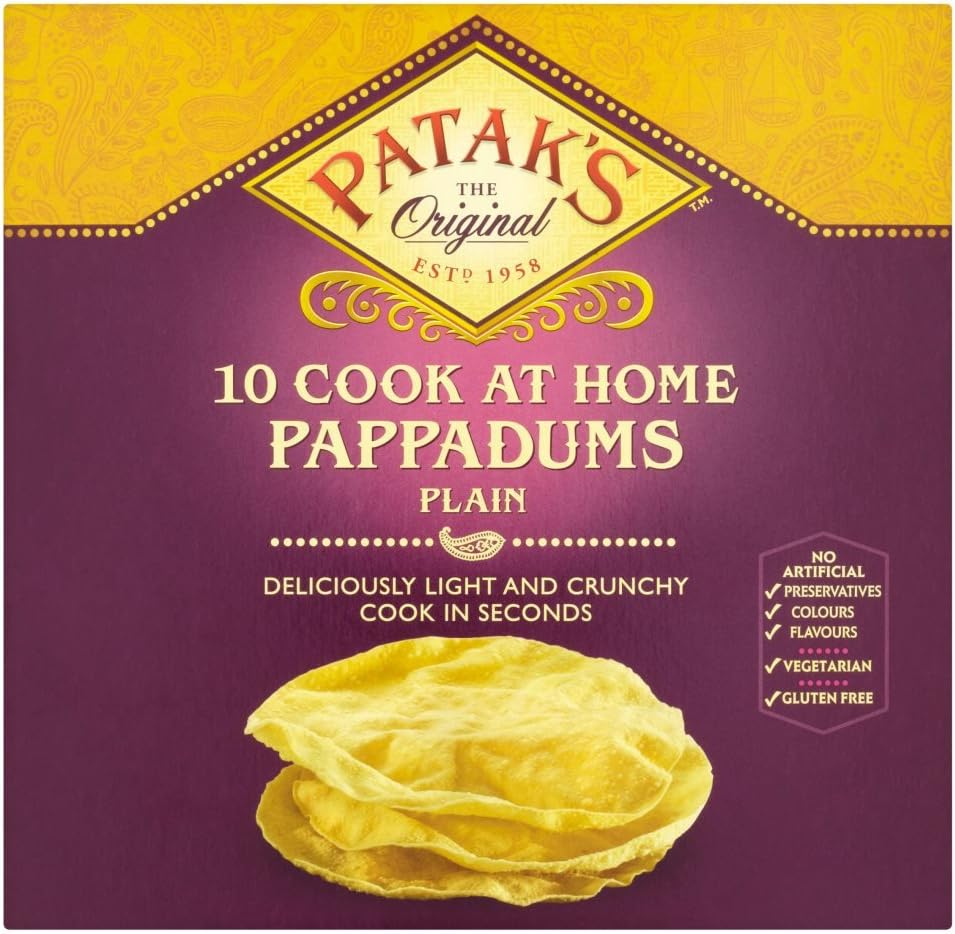 Patak's Plain Ready to Cook Pappadums (10 per pack - 100g) - Pack of 6