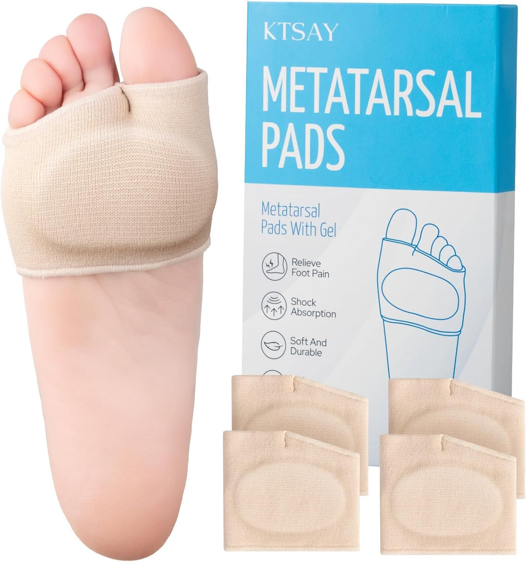 2 Pairs Metatarsal Pads with Gel Pad for Women and Men, Foot Pads for Ball Pain Relief, Morton's Neuroma, Metatarsalgia Support(Beige,Large)