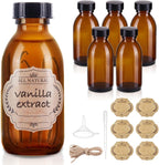 6 Pack 4 oz Amber Glass Bottle with Lids, Small Glass Bottles Empty Containers for Homemade Vanilla Extract, Essential Oils, Juice, Potion, Syrup, Liquids, Christmas, Holiday Gift