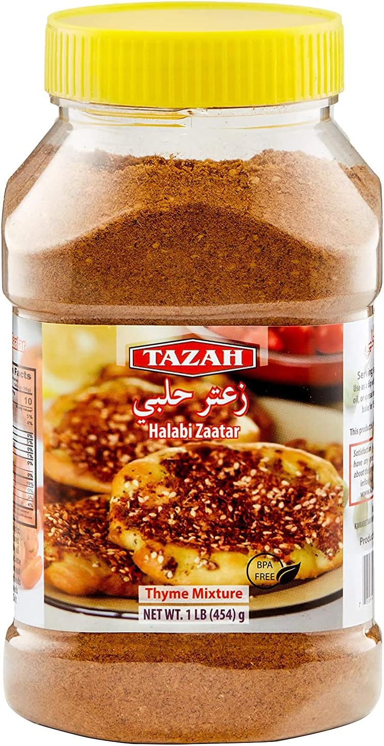 Tazah Zaatar 16oz Syrian Recipe Zatar Spice Blend Thyme Mixture Halabi Za'atar in Jar