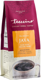 Teeccino Java Chicory Coffee Alternative - 11 Ounce - Ground Herbal Coffee That’s Prebiotic, Caffeine Free & Acid Free, Medium Roast