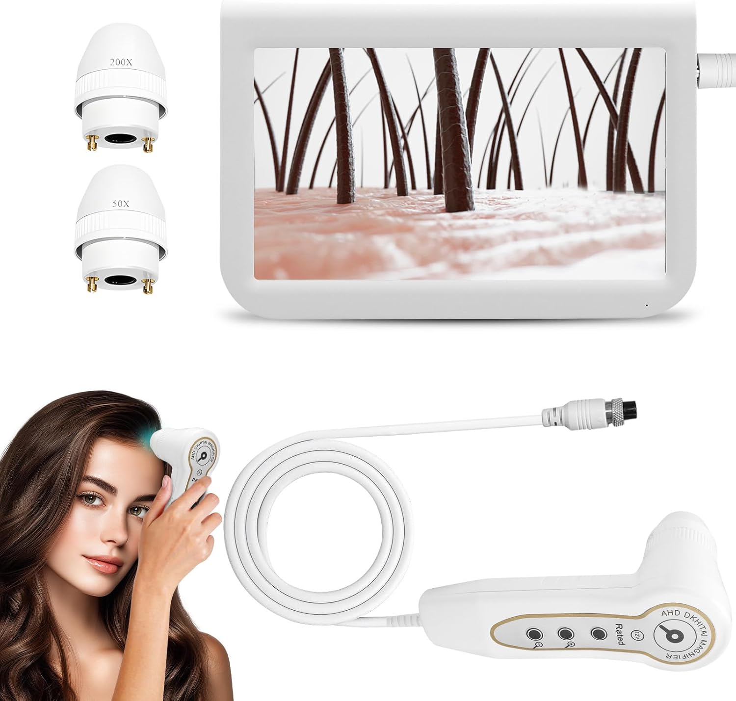 10.2 Inch Skin Diagnosis Hair Analyzer, LCD Screen Digital Skin Detector,Scalp Analysis Machine, Scalps Camera with 50X/200X Dual Lens, Tester Hair Detection Follicle Detector