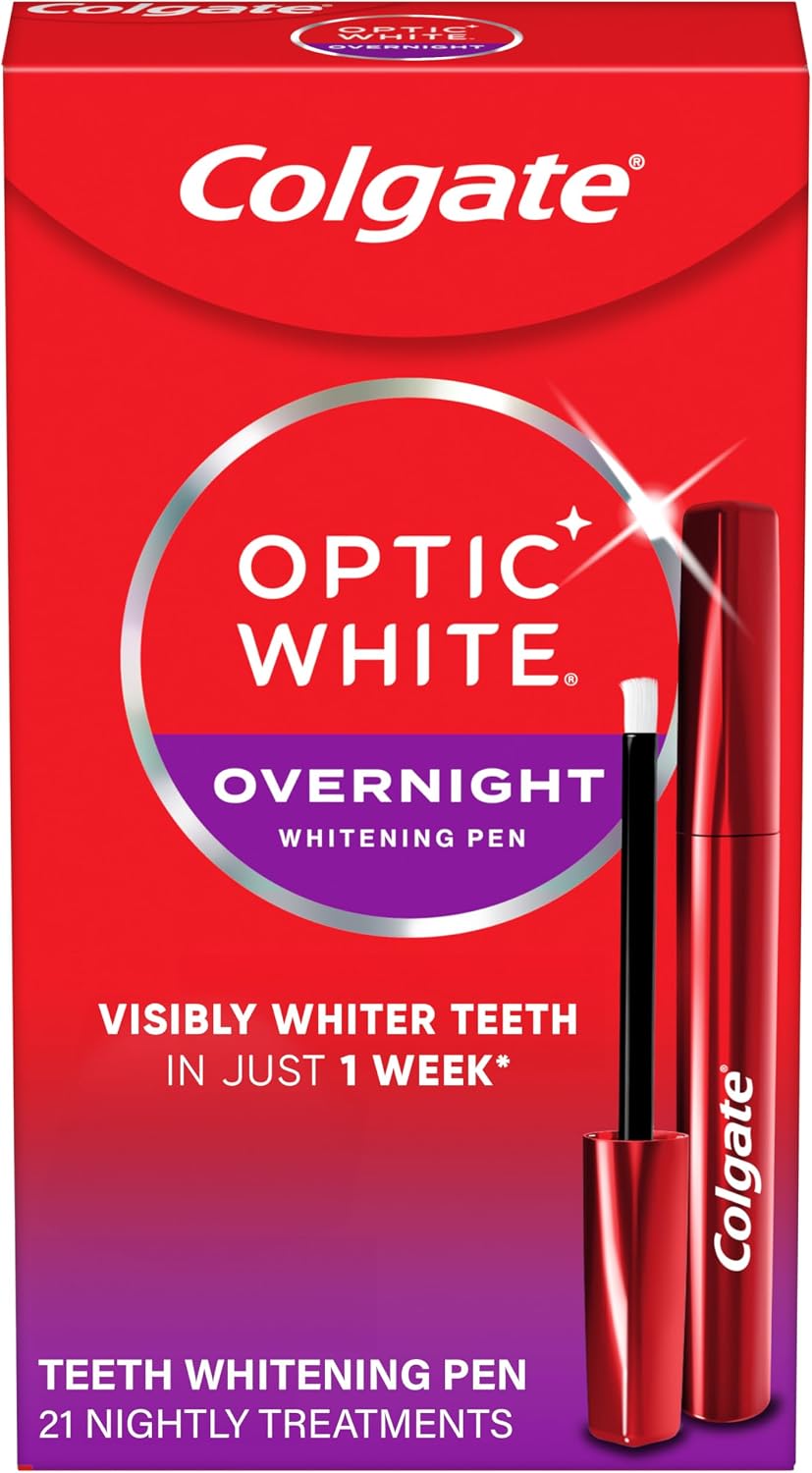 Colgate Optic White Overnight Teeth Whitening Pen, Teeth Stain Remover, Removes Years of Stains in Just 1 Week, Enamel Safe, Designed for No Tooth Sensitivity, 0.08 OZ