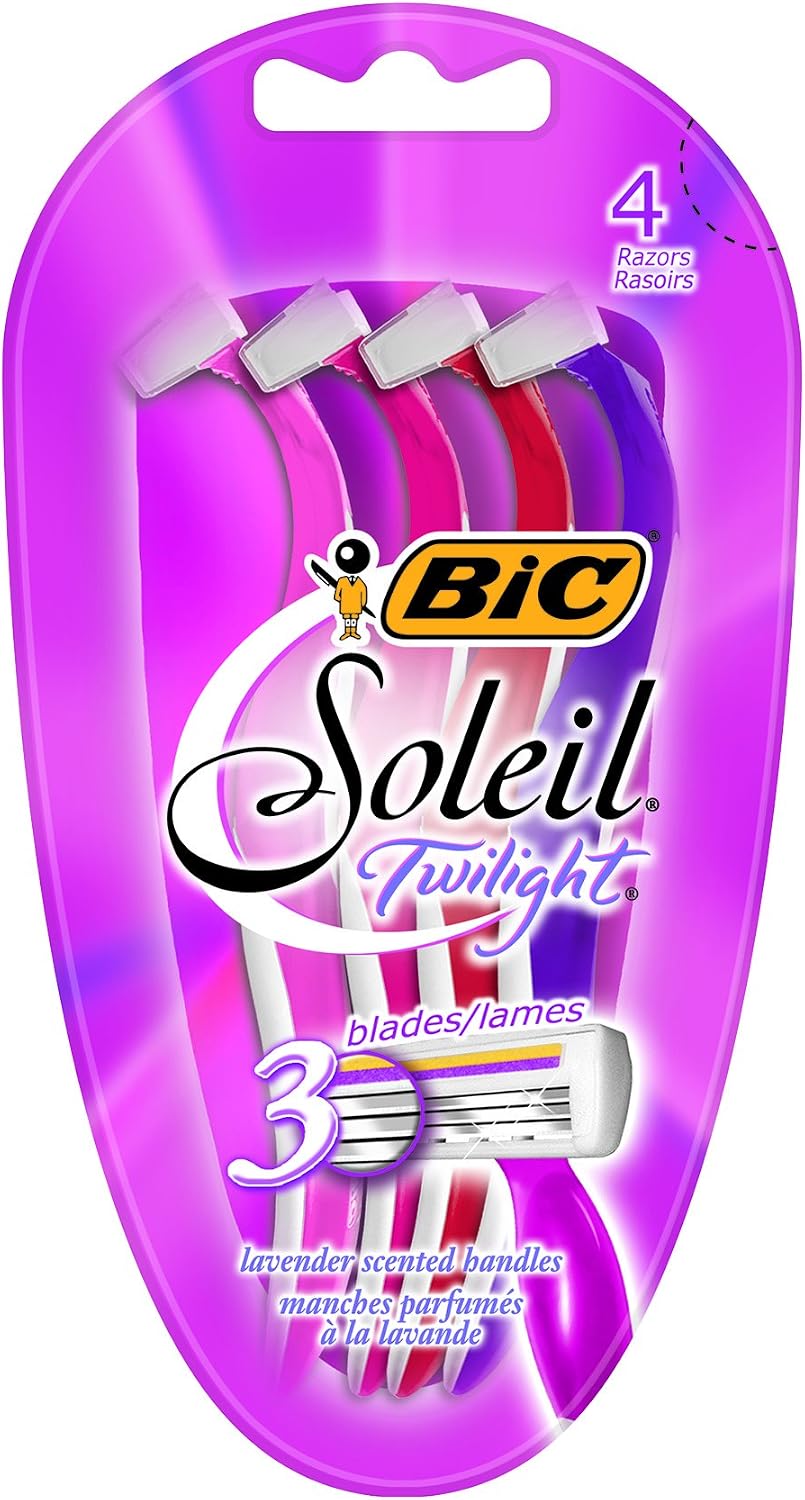 BIC ST3WP41 Soleil Twilight Women’s Disposable Razor, 3 Blades, Pink/Purple (Pack of 4)