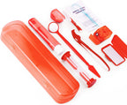 Annhua Braces Cleaning Kit Orthodontic Care Kit 8 Pack, Portable Tooth Cleaning Tools Family Oral Care Hygiene Set with Interdental Brush, Ortho Wax, Floss, Oral Mirror - Red