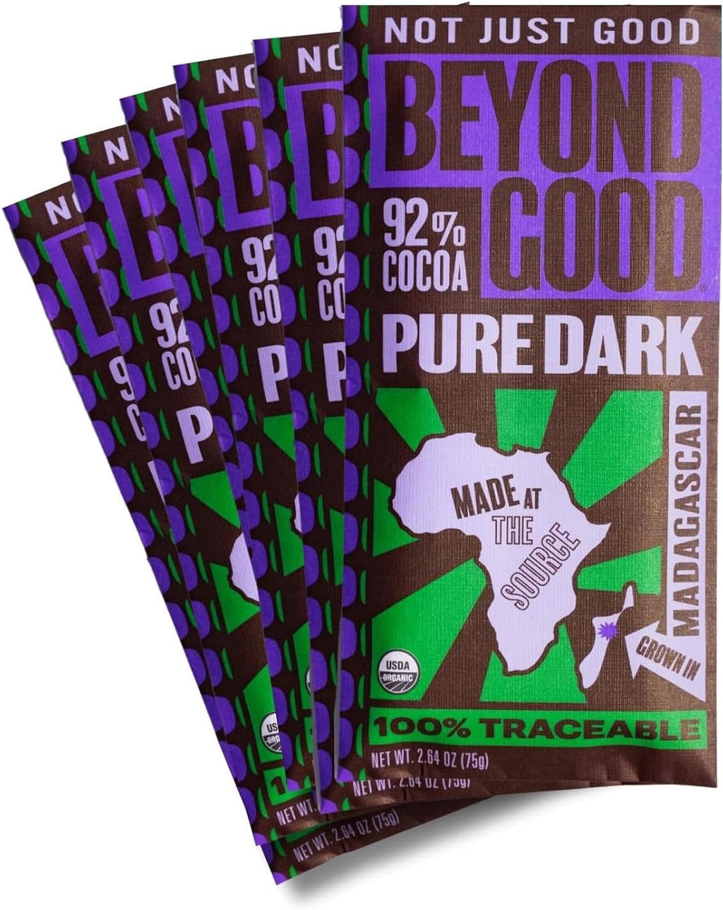 Beyond Good 92% Cocoa Pure Dark Chocolate | 6 Pack - Chocolate Bars | Organic, Direct Trade, Vegan, Kosher, Non-GMO | Single Origin Heirloom Madagascar Dark Chocolate