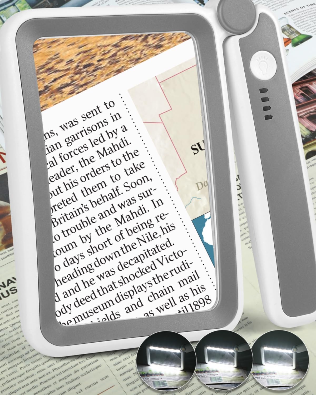 AKKYCVS Magnifying Glass with Light, Rechargeable 5X Large Page Magnifier for Reading, Folding Handheld Dimmable, LED Lighted Rectangle Magnifier for Reading Book Small Print for Seniors Low Vision