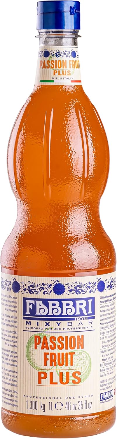 Fabbri Premium Flavoring Syrup, Passion Fruit, New Enhanced Flavor, All Natural, Made in Italy, 33.8 Ounce (1 Liter)