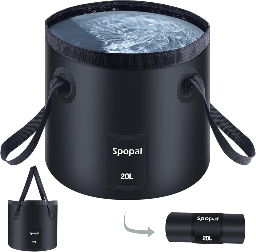 Spopal Collapsible Bucket with Handle 20L, Multifunctional Folding Water Container for Camping, Hiking, Traveling, Fishing, Laundry, Gardening, Waterproof, Durable, Lightweight