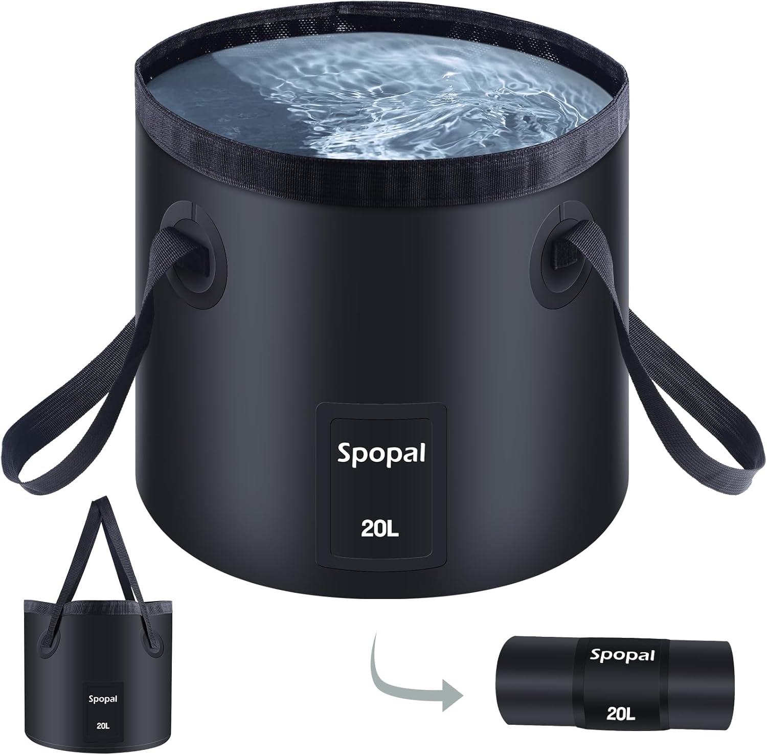 Spopal Collapsible Bucket with Handle 20L, Multifunctional Folding Water Container for Camping, Hiking, Traveling, Fishing, Laundry, Gardening, Waterproof, Durable, Lightweight