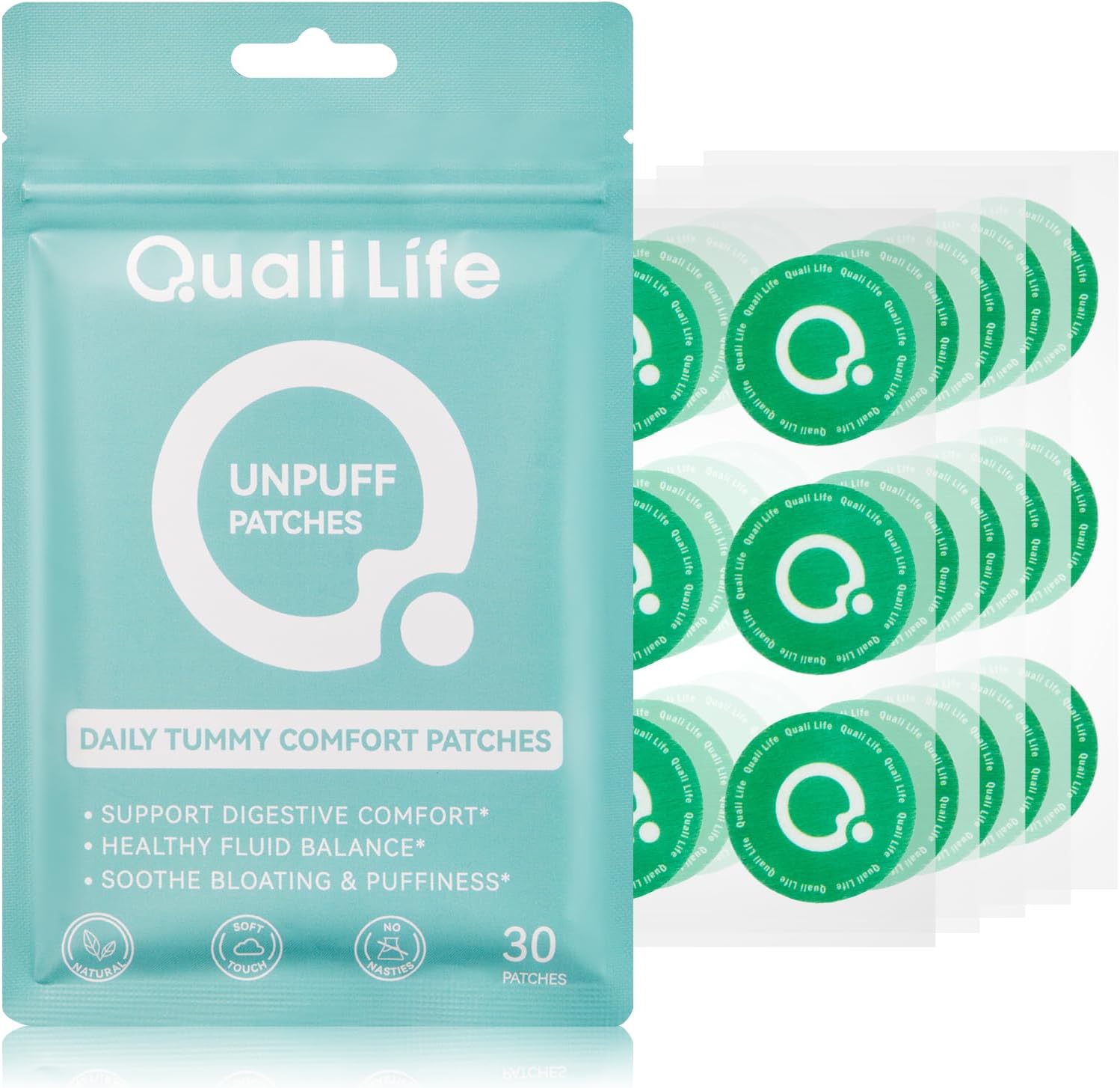Unpuff Patches - Wellness Patch with Dandelion, Fennel, Artichoke, Ginger & Turmeric - Natural Herbal Support for Bloating, Water Retention & Digestive Support - 30 Vegan Patches