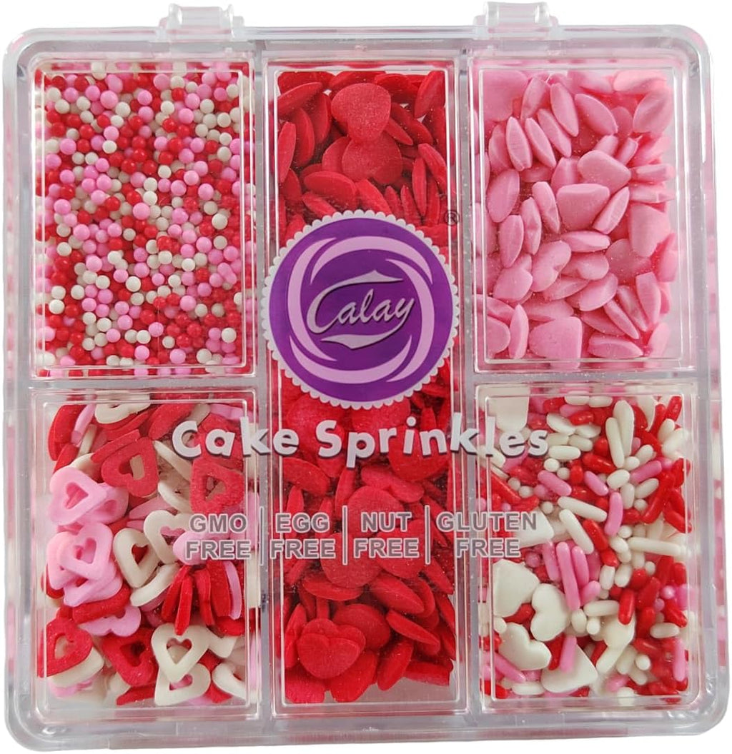 Valentines Sprinkles for Cake Decorating, Edible Pink, White and Red Heart Sprinkles for Baking, Ice Cream, Cookies, Valentines Cupcake Topper