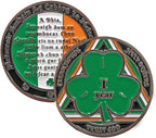 MYRECOVERYSTORE Green Shamrock Recovery Medallion in Years 1-50 Serenity Prayer in Gaelic on Rear