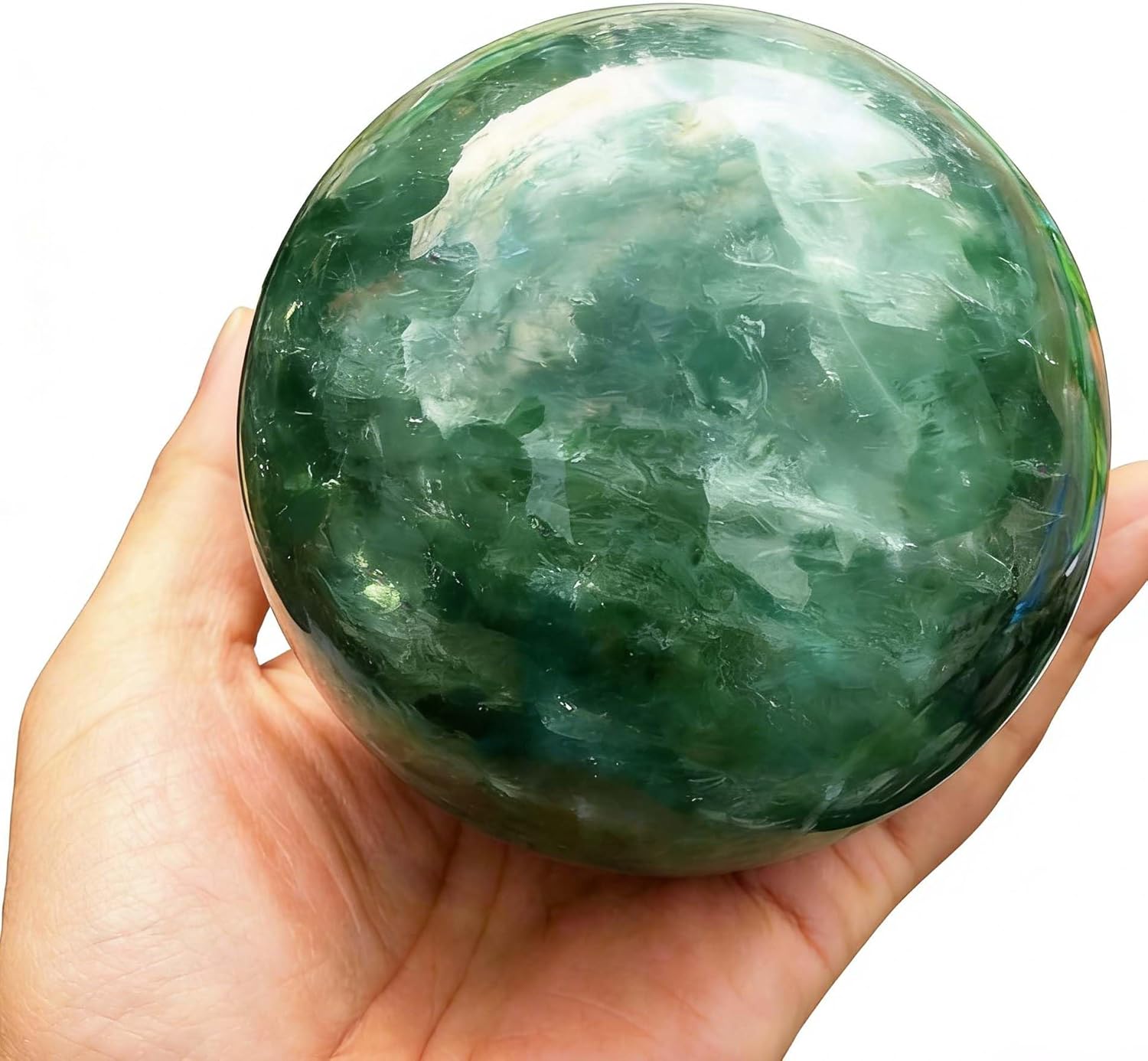 AierCrystal Natural Stone Crystal Sphere Feng Shui Home Decoration Ball Positive Energy Scrying Orb for Meditation Tool for Spiritual Space Purification Globe Diameter 6-7cm Green Fluorite Sphere