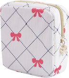Period Bag for Women - Cute Corduroy Sanitary Napkin Storage Bag with Bow Design | Period Pouch for Daily Use, Travel | Discreet Menstrual Pouch | Pad Bags for Period Holds Pads, Tampons