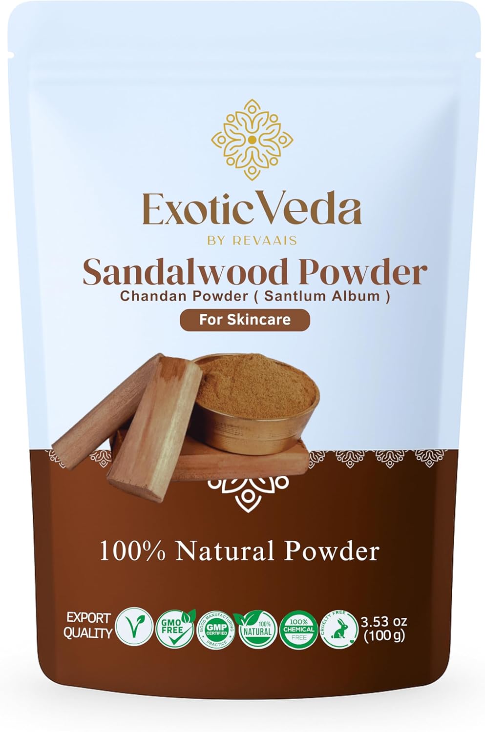 100% Pure Sandalwood Powder (Chandan) – Ayurvedic Face Pack, Mask & Tilak for Glowing Skin, Natural Cleansing & Soothing Powder, 100 g / 3.52 oz