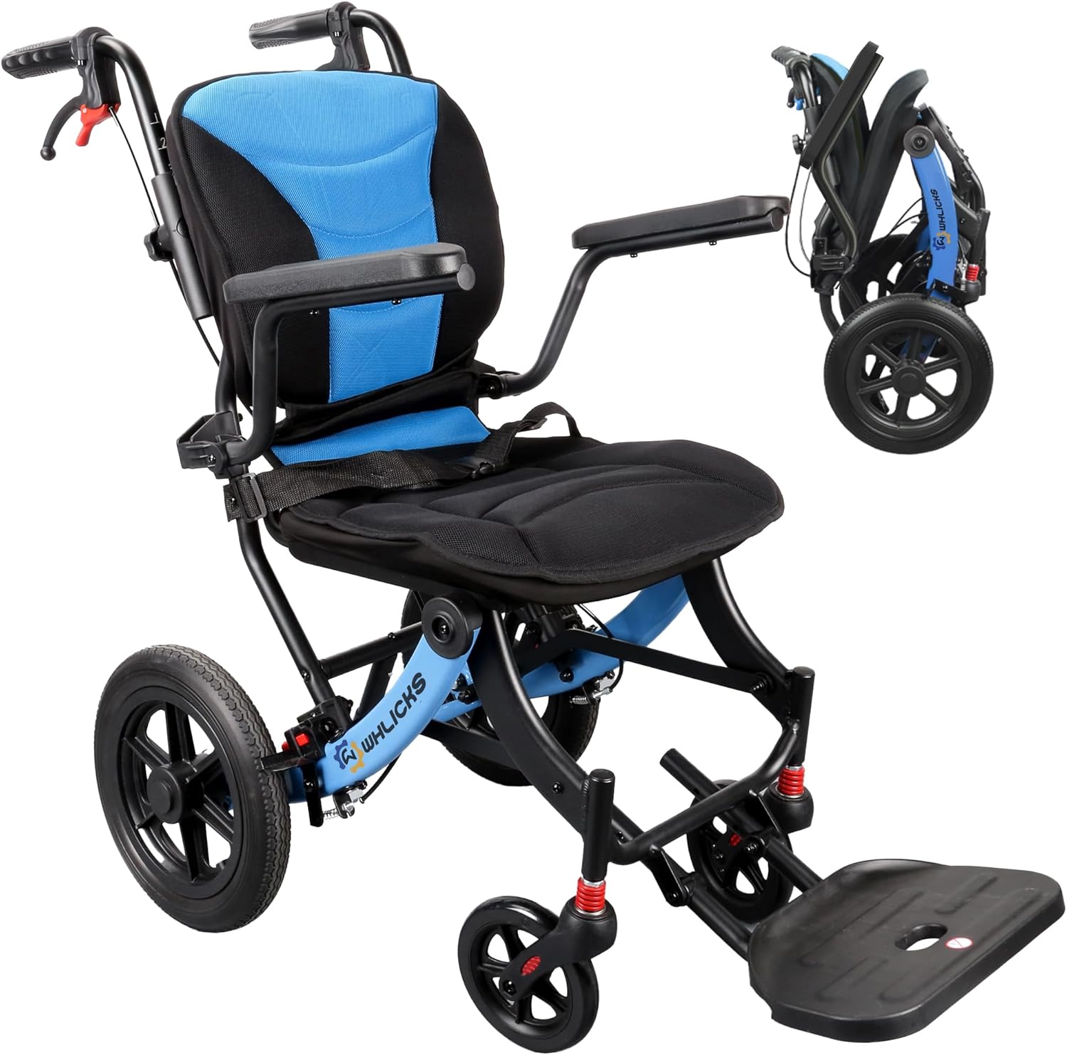 Wheelchairs for Adults Ergonimic Transport Chair Lightweight Foldable with Telescopic Handle 12-inch Big Wheels for All Terrains Travel Wheelchair with Removable Cushion