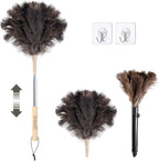 Ostrich Feather Dusters for Cleaning Kit - Reusable Soft Feather Duster Extendable to 49 inches for Cleaning Ceiling Fan, High Ceiling, Blinds & Retractable Small Duster for Keyboard, Car