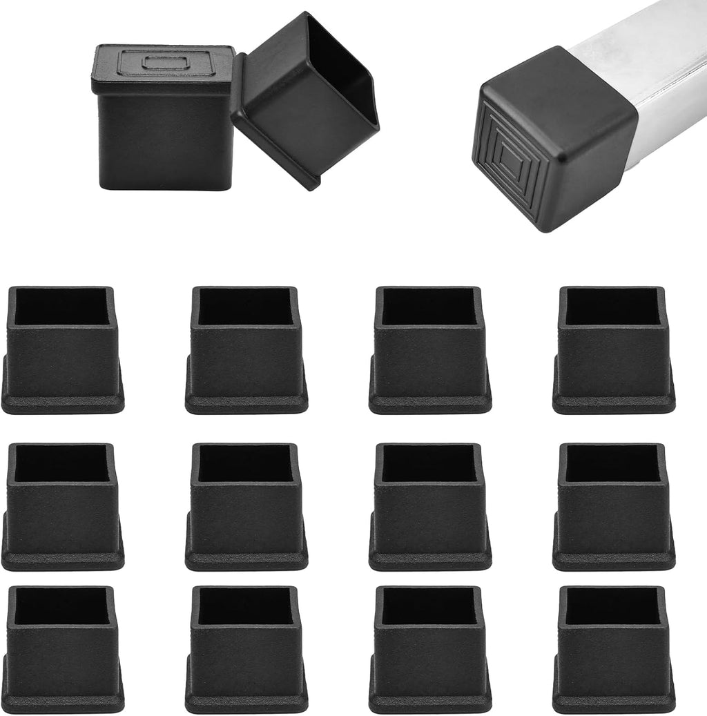 EASYEAH 3/4" (19mm) Square Chair Leg Floor Protectors, Black Rubber Chair Leg Caps, Non-Slip Patio Furniture Feet Cap, PVC Chair Feet Covers for Hardwood Floors, Tables & Patio Furniture, 12pcs