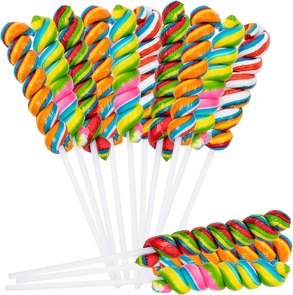 Rainbow Twisty Pops, 40 Pack | Individually Wrapped Swirl Lollipops | Bulk Candy for Birthday Party Favors, Candy Buffets, Pinata Filler & Carnival Prizes