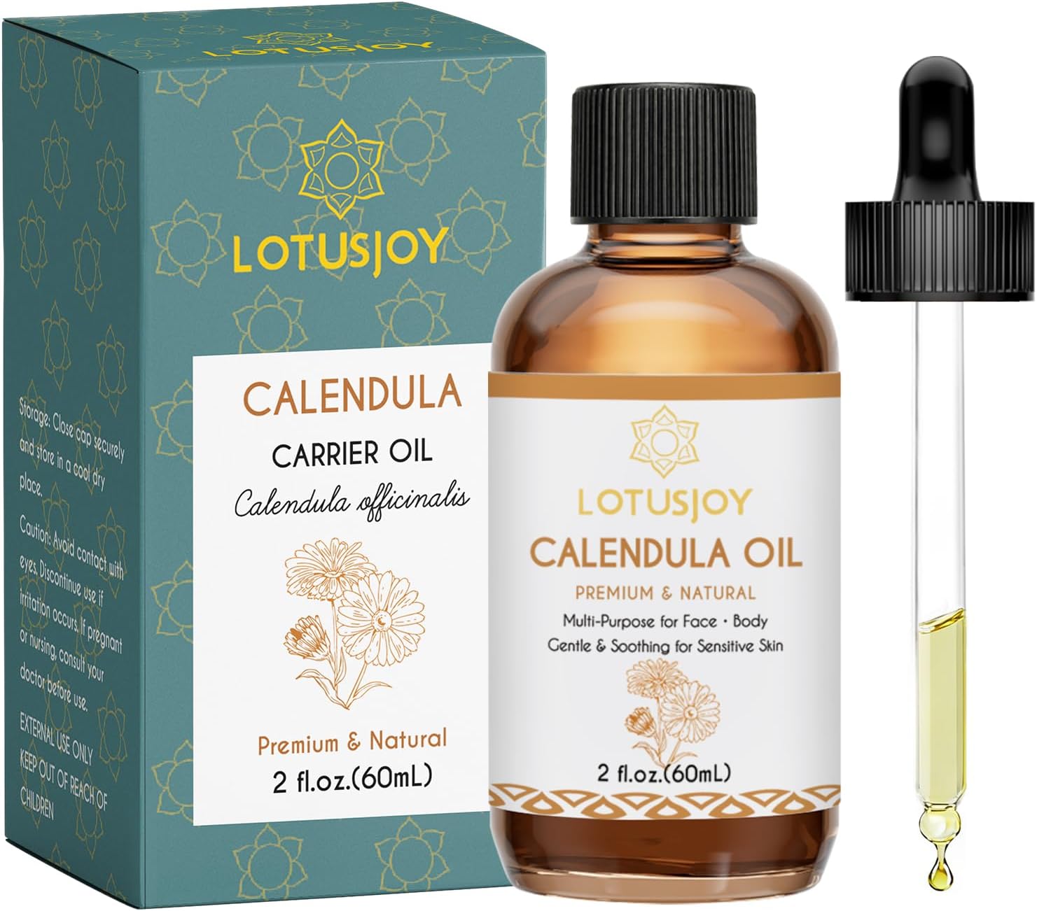 Calendula Oil, Premium & Natural, Multi-Purpose for Face & Body, Gentle & Soothing for Sensitive Skin, 2 fl oz (60mL)