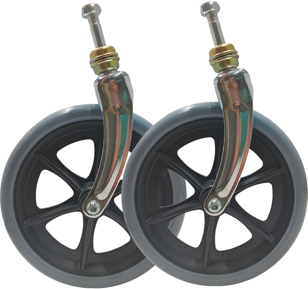 2 Pack 8 Inch Wheelchair Front Wheels Replacement with Front Fork Drive Front Castor Solid Replacement Wheels for Wheelchairs, Rollators, Walkers(Gray, 8 Inch)
