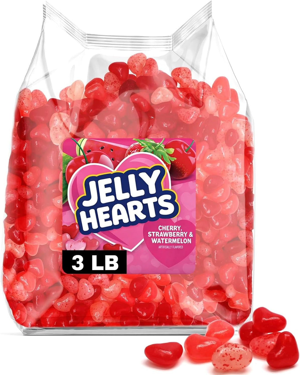 Bulk Heart Shaped Jelly Beans Valentine’s Day Candy 3 Pound - Assorted Fruit Flavors, Festive Red & Pink Candy Hearts For Parties, Candy Buffets & Treat Bags