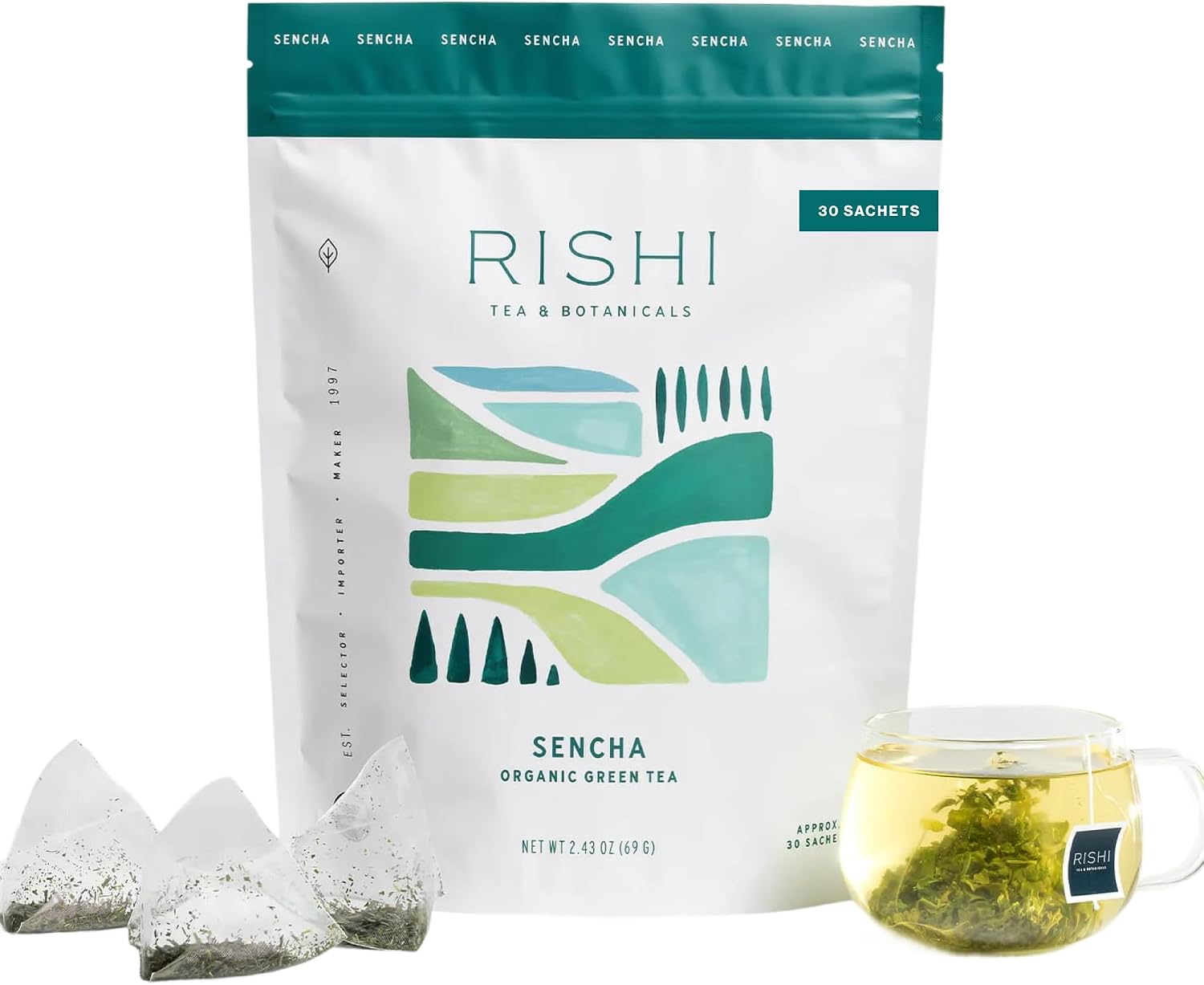 Rishi Tea Sencha Green Tea - Organic Sachet Bags, Caffeinated Japanese Green Tea, Enjoy Hot or Iced - 30 Count
