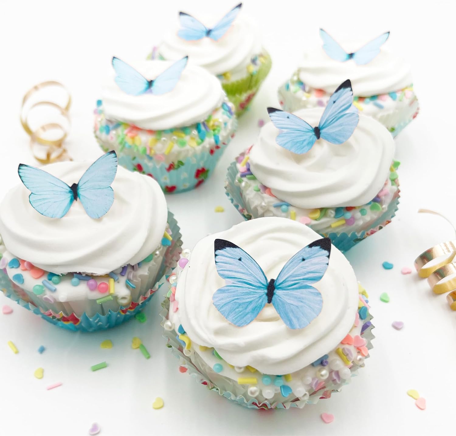 Sugar Robot Edible Butterflies for Cake Decorating - Small Pastel Blue Butterfly Cake Toppers and Cupcake Toppers - Decoration Made in the USA - Premium Crafted (Blue)