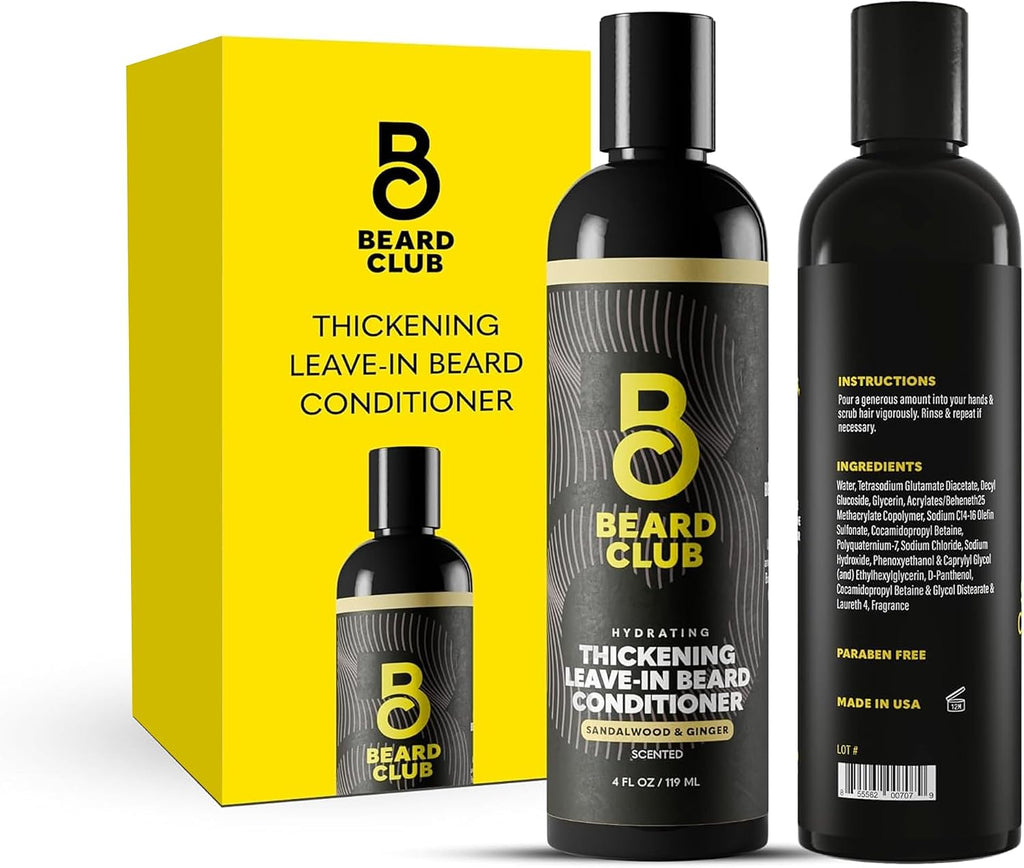 The Beard Club Thickening Leave-In Beard Conditioner for Men – Sandalwood & Ginger Cream – Hydrating Moisturizer, Softener & Lotion – Nourishes, Strengthens & Provides Itch Relief – 4oz