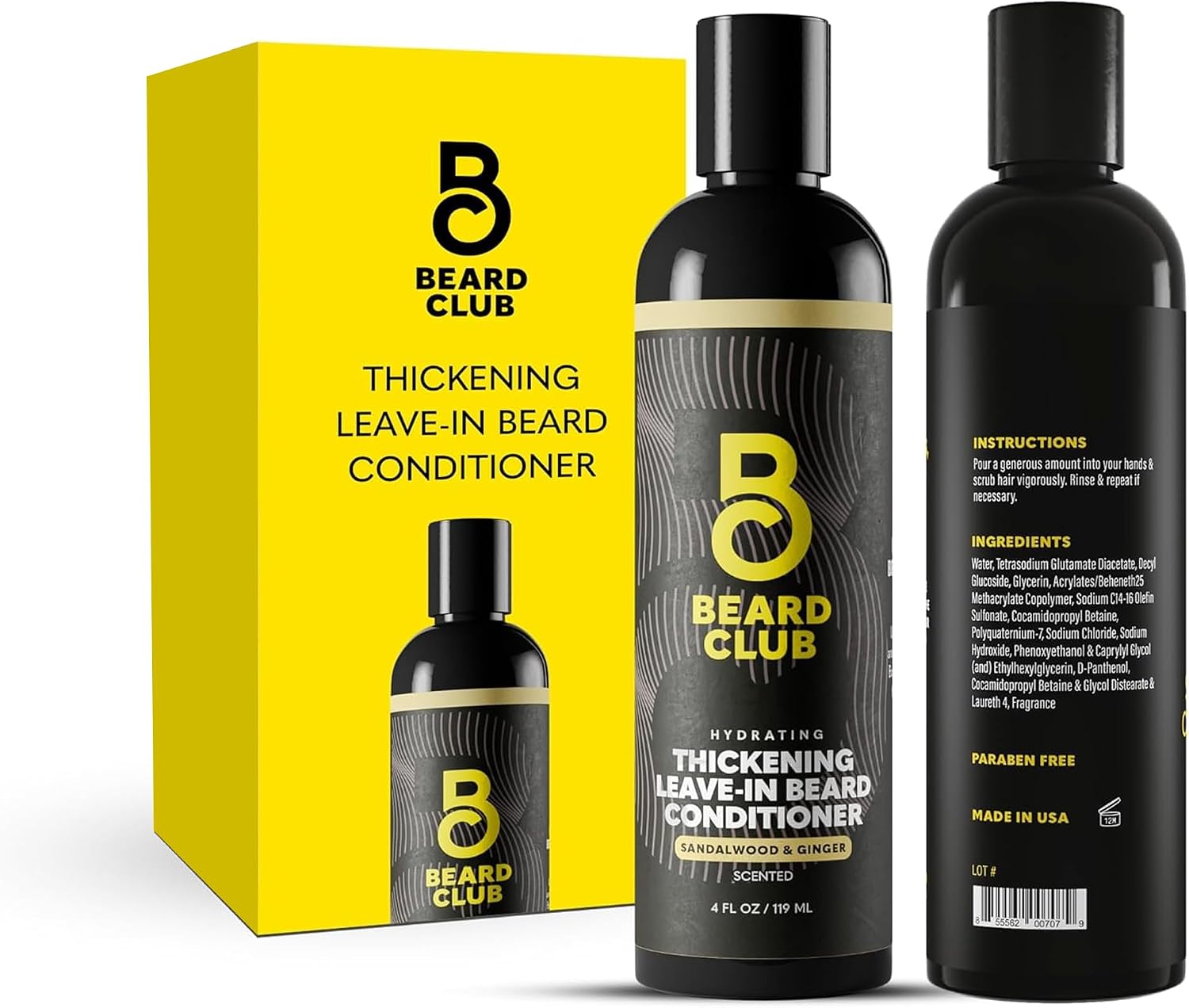 The Beard Club Thickening Leave-In Beard Conditioner for Men – Sandalwood & Ginger Cream – Hydrating Moisturizer, Softener & Lotion – Nourishes, Strengthens & Provides Itch Relief – 4oz