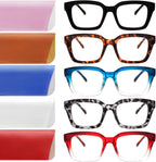 Retro Oversized Reading Glasses for Women, Blue Light Blocking Ladies Computer Readers Spring Hinge Square Frame